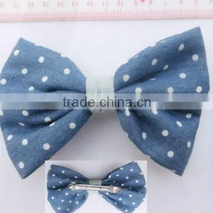 Newest White Dot Printed Fabric Bow Barrette thumbnail-1