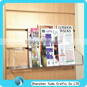Slatwall Acrylic Shelf Clear Wall Mounted Plastic Slatwall Display Shelf for Magaizne thumbnail-1
