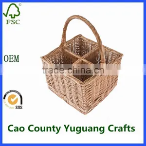 Natural Wicker Wine Bottle Carrier Woven Willow Carry Crate With 4 Compartments thumbnail-1