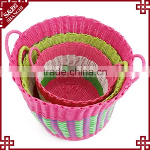 Wholesale 2-handles Bright Mix Colors Plastic Weave Dirty Clothes Basket thumbnail-1
