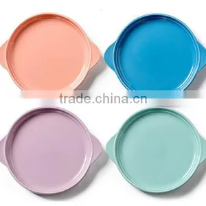9'' Ceramic Round Bakeware With Ear Handle Ceramic Cake Bakeware With Handle Breakfast Ceramic Tray thumbnail-3