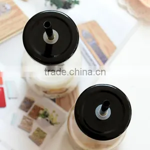 500ml Bulk Glass Milk Bottle Manufacturer With Metal Cap and Plastic Straw thumbnail-3