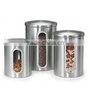 3 Pieces Stainless Steel Window Kitchen Canister Set thumbnail-2