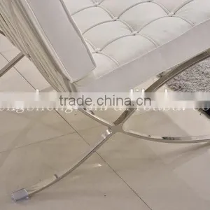 Mid Century Modern Classic Barcelona Style Replica Lounge Chair&Ottoman With PU or White Leather and Stainless Steel Frame thumbnail-4