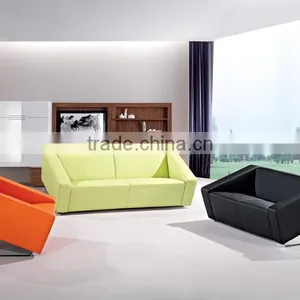 Yellow / Orange Leather Sectional Sofa Set thumbnail-1