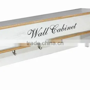 Wall Mounted MDF Wooden Decorative Floating Wall Shelf With Metal Hooks thumbnail-1