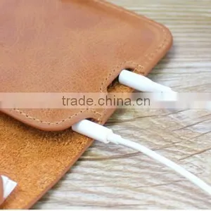 Portable Genuine Leather Pouch Smart Phone Case With Earphone for Iphone 7/7 Plus thumbnail-6