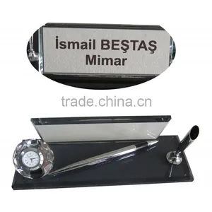 JINGYAGE K9 Custom Office Table Set Crystal Pen Card Holder Set With Clock thumbnail-1
