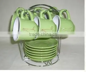 Set of 6 Bottle Design Hand Printing Ceramic Tea Cups Set With Rack thumbnail-1