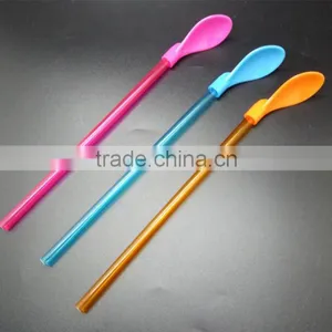 China Hot Selling Large 2 in 1 Plastic Spoon Drinking Straws Mixing Spoon Stirrer thumbnail-1