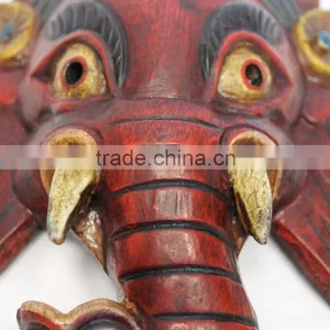 Wooden Mask of Hindu Lord Ganesh Wall Hanging Made In Nepal thumbnail-2