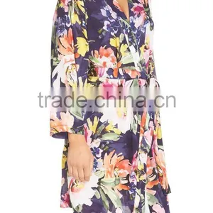 Floral Print Janpanese Kimono Style Robe for Women Long Sleeve Silk Kimono Robes Wholesale Custom Made thumbnail-3