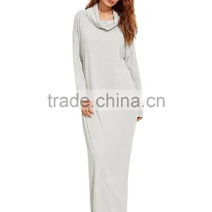 New Long Party Evening Dresses Casual Long Sleeve Cowl Neck Drop Shoulder Loose Pocket Shift Long Maxi Oversized Basic Dress thumbnail-5