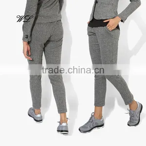Woman Chinos Pants Slim Fit Latest Design Striped Grey Office Pants thumbnail-1