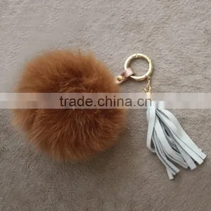 Myfur Baby Pink Real Leather Tassel Fox Fur Pom Puff Key Ring Bag Accessory thumbnail-4