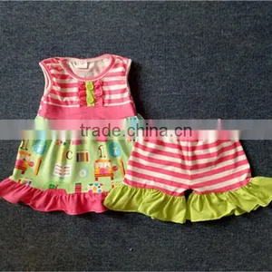 Girls Stripe Back to School Clothing Set Wholesale Children's Boutique Clothing Cheap Children's Clothes thumbnail-1