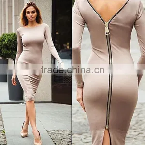 2016 Designed for Fashion Women Pencil Dress Long Sleeve Zip Back Ladies' Dress OEM thumbnail-2