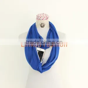 Custom Fashion Lady Jersey Infinity Scarf With Zipper Pocket thumbnail-1