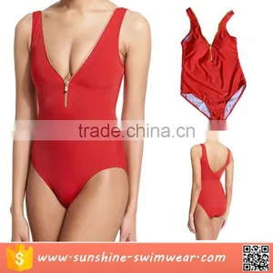 2016 Sexy Hot Women Red Zipper One Piece Swimwear thumbnail-2