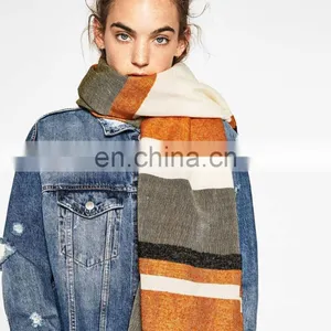 The New Green Orange Wide Striped Scarf In Winter thumbnail-1