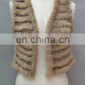 Women's Knitted Casual Vest With Real Rabbit Fur Trim (Style:#B168) thumbnail-1