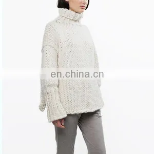 Women Woolen Handmade Kintted Pullover Oversized Chunky Turtleneck Sweater thumbnail-5