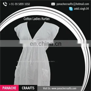 Best Selling Simple Plain Cotton Indian Kurti, Embroidered White Kurtis thumbnail-3