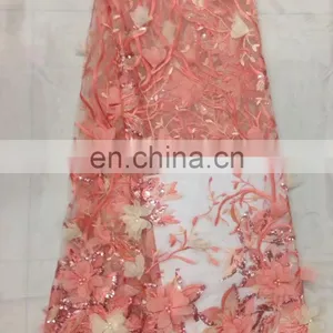 3D Embroidery Cloth Material Mesh Polyester Sequin Fabric thumbnail-4