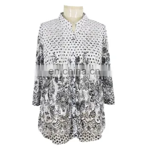 Guangzhou Factory Floral Print Plus Size Clothes Women Lace Shirt thumbnail-1
