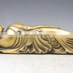 Thailand Temple Bronze Brass Rest Sleep Sakyamuni Reclining Buddha Statue thumbnail-2