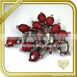 Vintage Flower Shape Crystal Red Jewelry Rhinestone Brooches Cheap Bulk for Crafts FB-051 thumbnail-1
