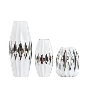 Rhombus Polyhedron Gild Silver Fashion Light Luxury Ceramic Vase For Indoor Decor thumbnail-4