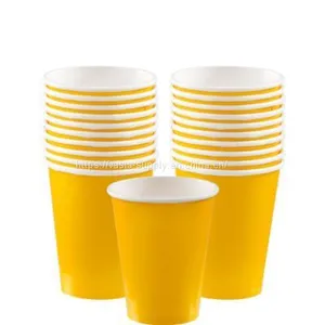 Custom Yellow Disposable Solid Color Paper Cup Ideal for Festive Occasions Garden Parties, Children's Birthdays, Hiking, Barbecues, Summer Parties and Inauguration Parties thumbnail-1
