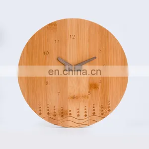 Eco-friendly Premium Round Shaped Household Office Bamboo With Wavy Line Analog Wall Clock thumbnail-1