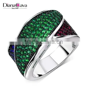 Red Blue Green Mix Color Cubic Zircon Setting Women Wild Party Jewelry Ring thumbnail-2