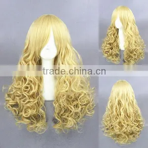 High Quality 55cm Medium Long Wave Lolita Wig Light Yellow Synthetic Anime Wig Cosplay Costume Hair Wig Party Wig thumbnail-1