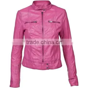 Bomber Leather Jackets Hot Pink Plus Size Genuine Lambskin thumbnail-1