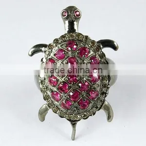 Tortoise Ruby & Diamond 925 Sterling Silver Jewelry, Handmade Silver Jewellery, Silver Jewellery India thumbnail-2
