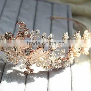 2015 Hot Sale Handmade Rhinestone Golden Flower Hair Band Hair Accessories for Women thumbnail-6
