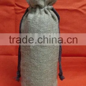 Single Bottle Recycling Jute Drawstring Wine Bag thumbnail-1