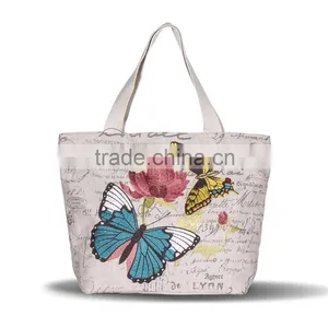 Linen Cotton Country Style Girl's Color Butterfly Embroidery Tote Bag thumbnail-1