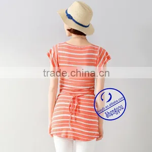 2015 China Supplier Custom Women Yarn Dyed Longline t Shirts Wholesale thumbnail-3