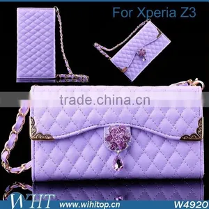 Hot New Products 2015 Trifold Design for Sony Xperia Z3 Wallet Case With Elegant Chain thumbnail-1