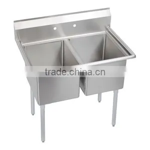 2 Two Bowl Commercial Stainless Steel Compartment Sink for Restaurant Kitchen thumbnail-1