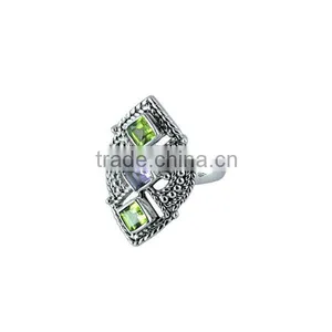 925 Sterling Silver Peridot & Amethyst Gemstone Ring Jewelry thumbnail-1