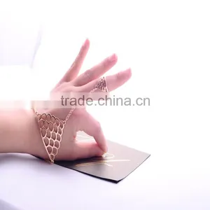<<< European Style Trendy Chain Decoration Bracelet For Lady Party Alloy Hollow Bangle Accessory Bracelet With Ring/ thumbnail-3
