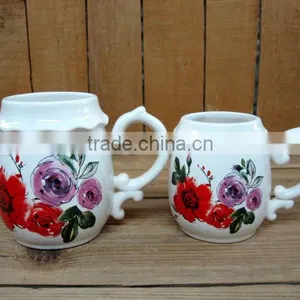 Flower Decal Ceramic Mugs With Handle thumbnail-1