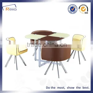 Hot Sale Cheap Used Dining Table Glass Top Metal Legs Dining Set 1 Table 4 Chair thumbnail-5