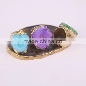Sun Flower Shape Solar Quartz Ring Golden Electroformed Freeform Druzy Gem Stone Jewelry Rings thumbnail-3