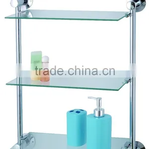 Tube Metal Wall Mounted 3 Tier Glass Shelf Bathroom Rack thumbnail-1